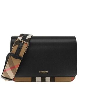 Burberry Mackford House Check Shoulder Bag Black Leather New